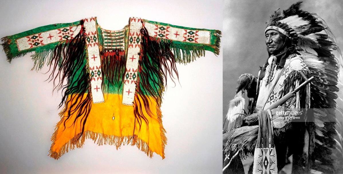 Native American Hand Beaded Buckskin Leather War Shirt Powwow Regalia PWS118