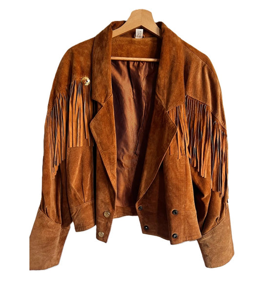 American Cowgirl Brown Suede Leather Fringe Biker Jacket WWJ507