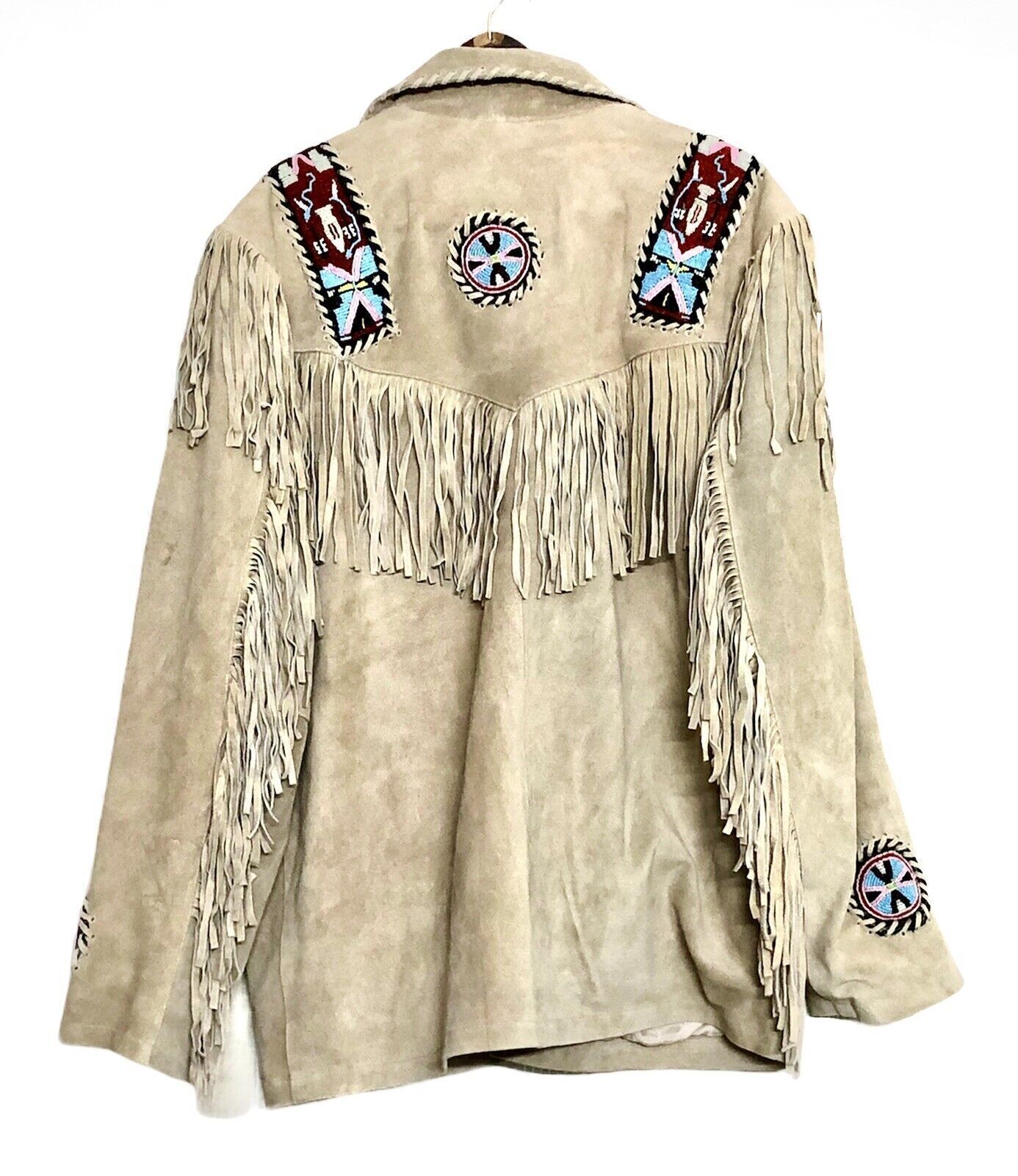 Native American Beaded Beige Suede Leather Jacket for Men PWJ2080