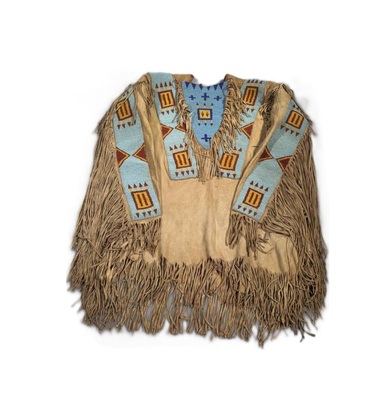 Hand Beaded Beige Buckskin Native American War Shirt Powwow Regalia PWS183