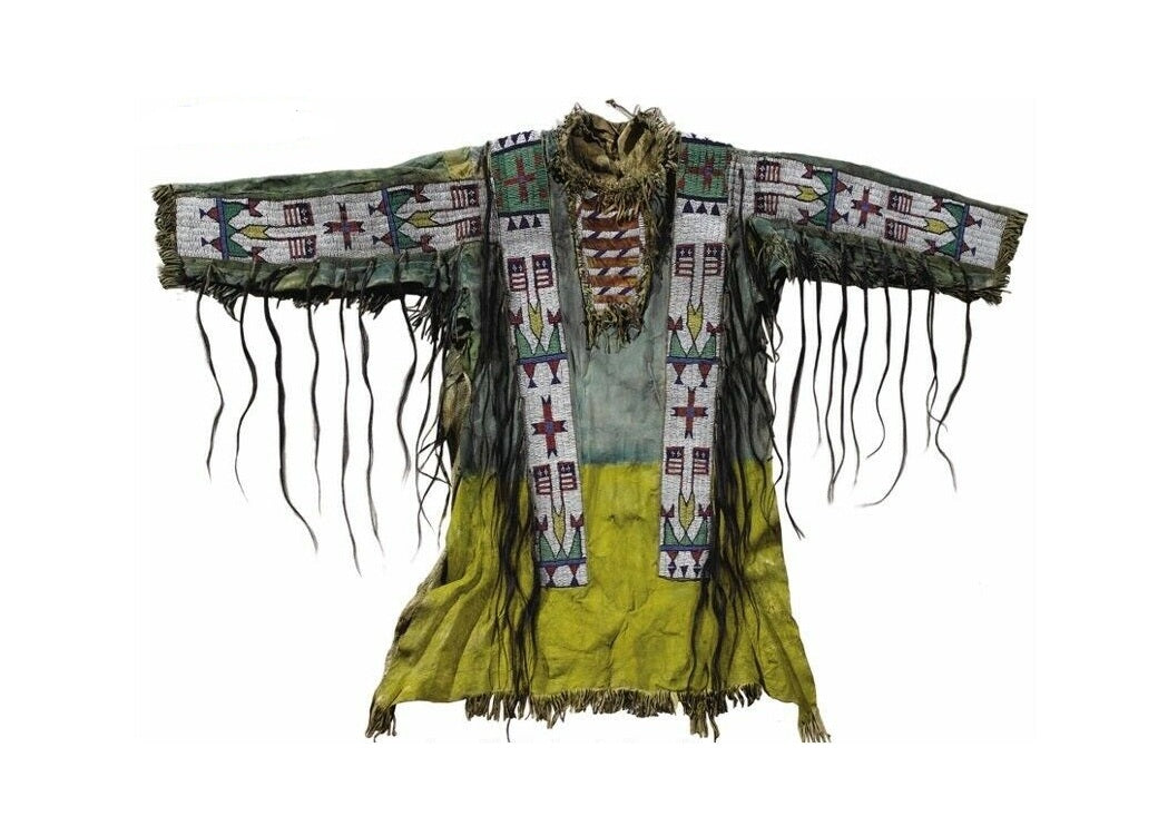 Hand Beaded Buckskin Leather Native American War Shirt Powwow Regalia PWS196