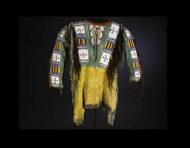 Hand Beaded Buckskin Leather Native American War Shirt Powwow Regalia PWS197