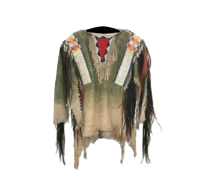 Hand Beaded Buckskin Leather Native American War Shirt Powwow Regalia PWS201