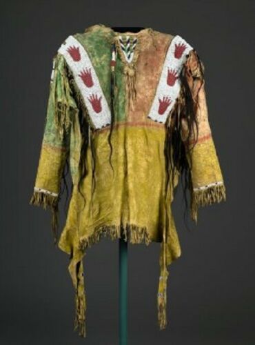Native American Hand Beaded Buckskin Leather War Shirt PWS1036