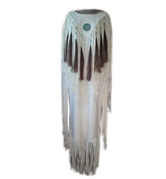 Native American Woman's White Leather Dress Powwow Regalia PWD7011
