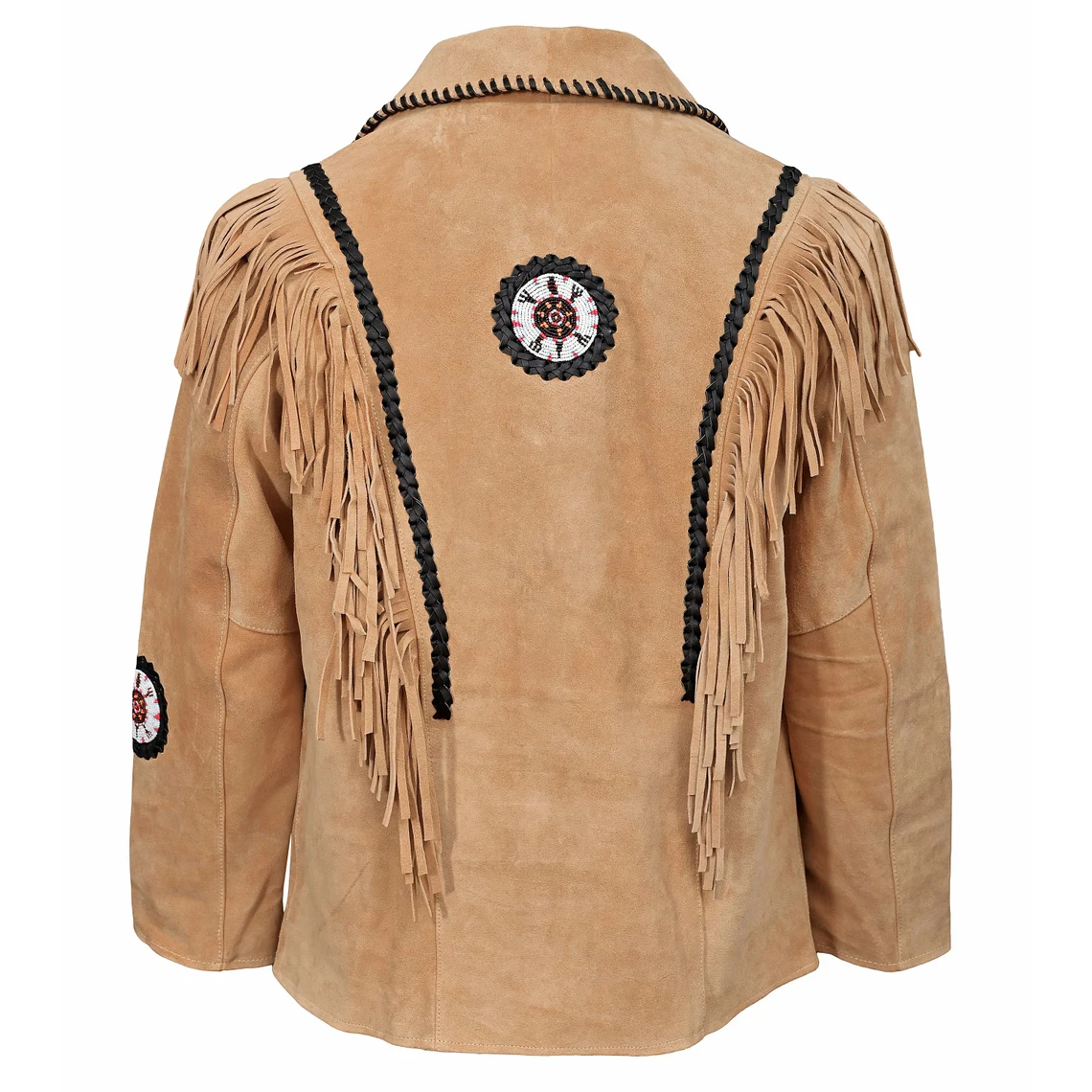 Native American Beaded Beige Suede Leather Jacket for Men PWJ2020