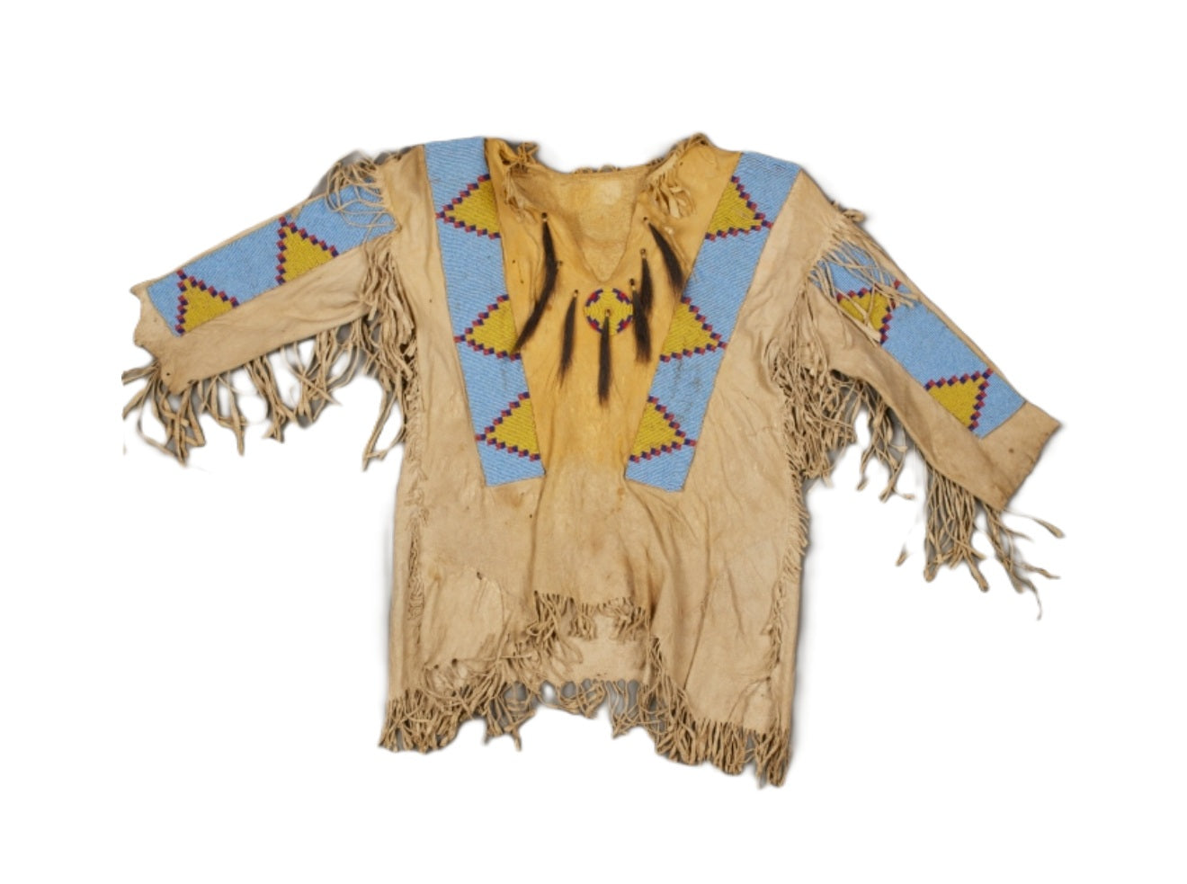 Hand Beaded Beige Buckskin Native American War Shirt Powwow Regalia PWS834