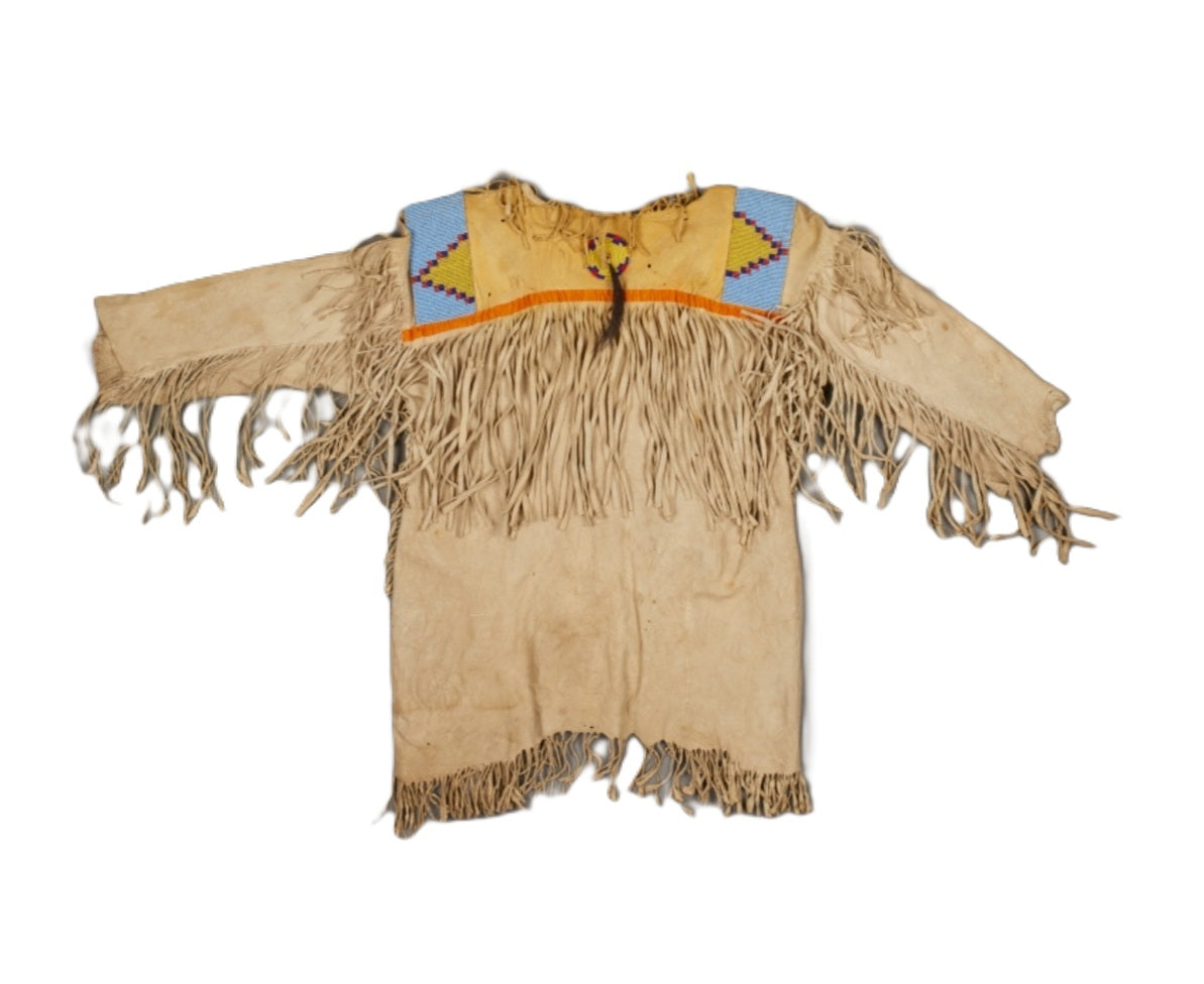 Hand Beaded Beige Buckskin Native American War Shirt Powwow Regalia PWS834