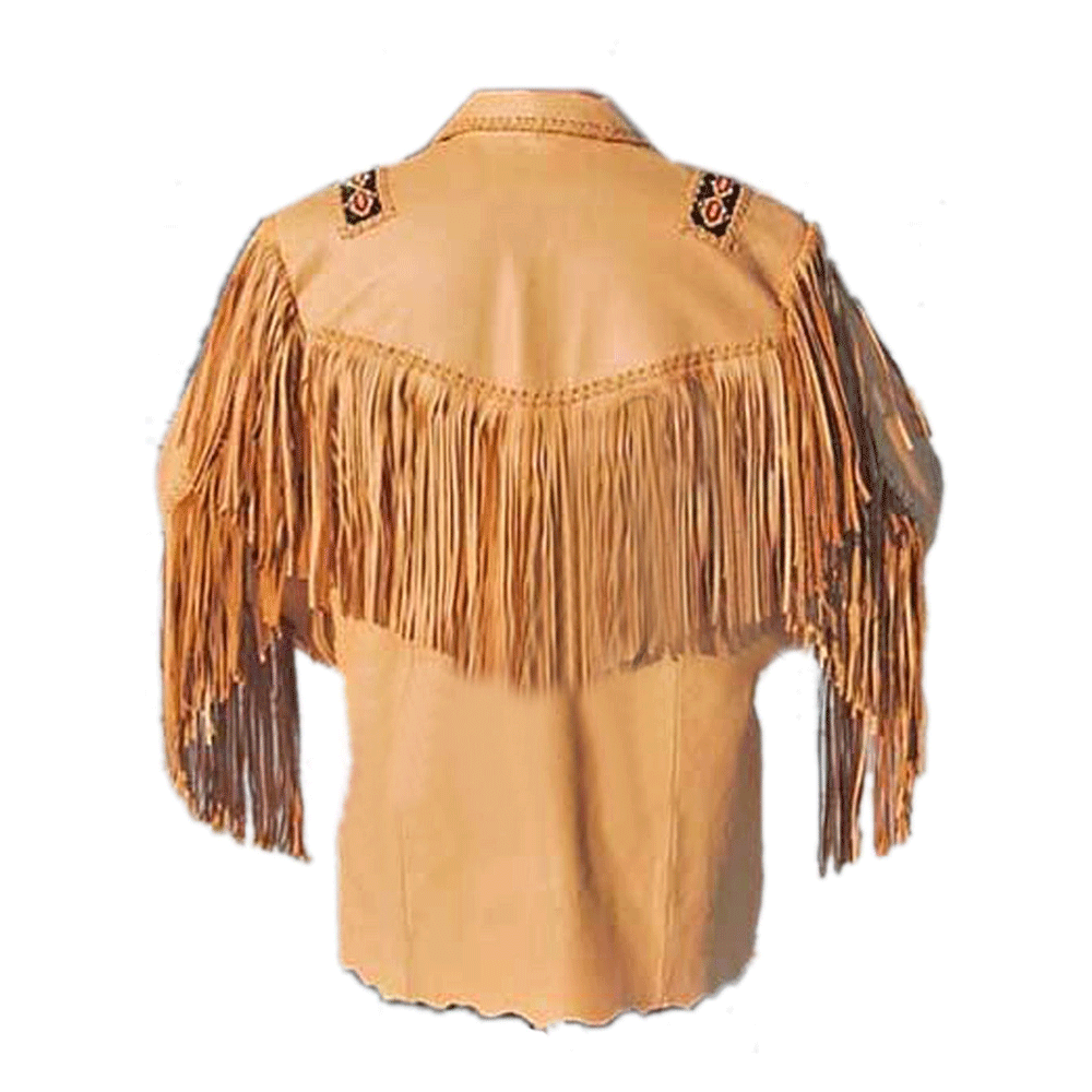 Native American Beaded Beige Suede Leather Jacket for Men PWJ2160