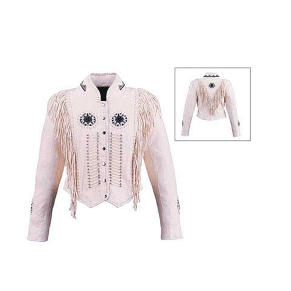 American Woman's Western Fringe Black Suede Leather Jacket WRJ401