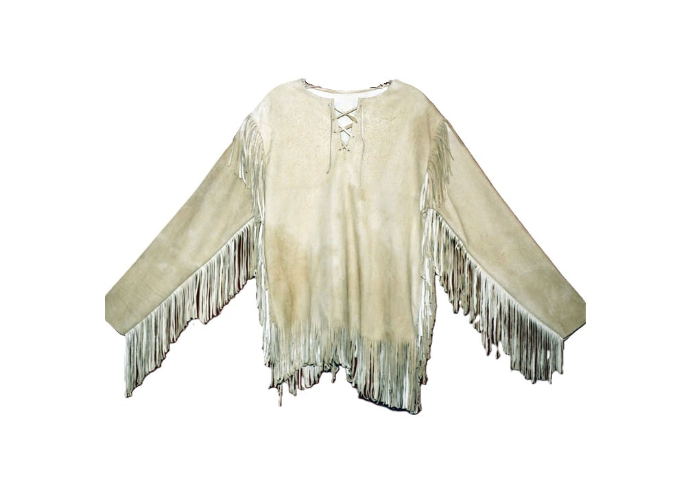 Beige fringe garment on a white background