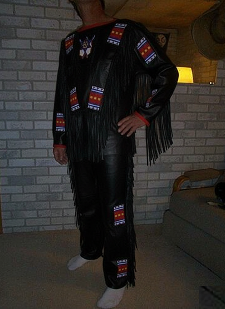 Native American White Buckskin Beaded Shirt and Pant Outfit for Men NSP39