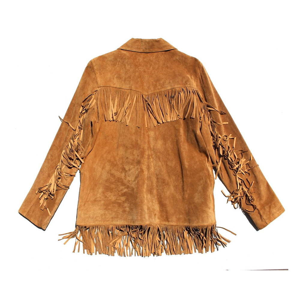 American Woman's Western Fringe Brown Suede Leather Jacket WRJ802