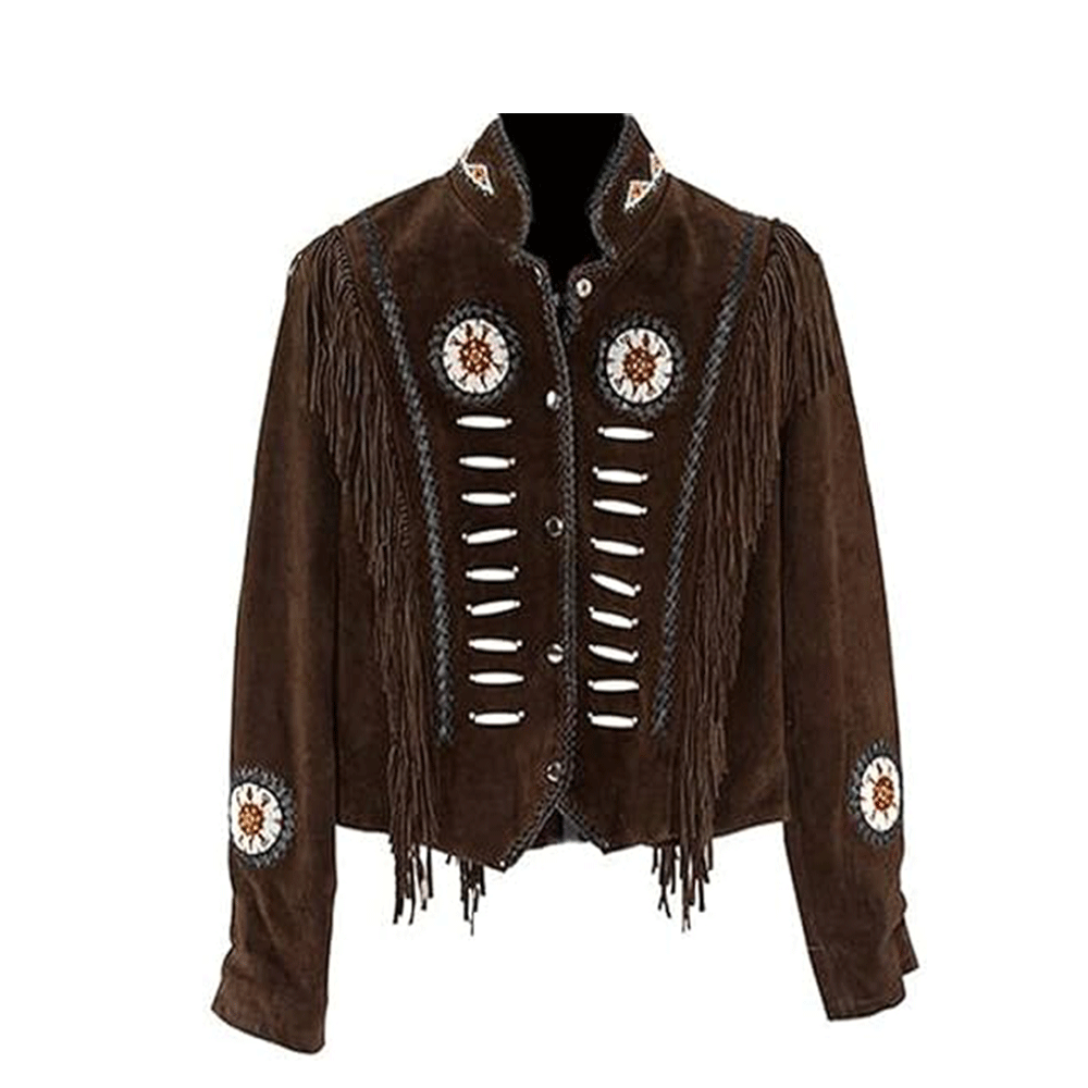 American Woman's Western Fringe Black Suede Leather Jacket WRJ401