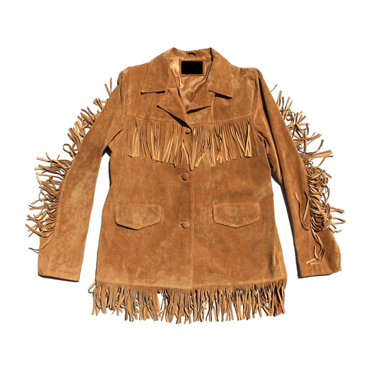 Brown suede fringe jacket coat for woman