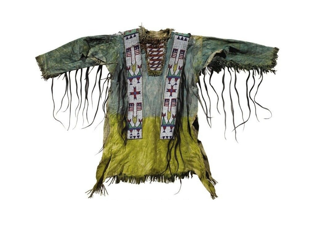 Hand Beaded Buckskin Leather Native American War Shirt Powwow Regalia PWS196