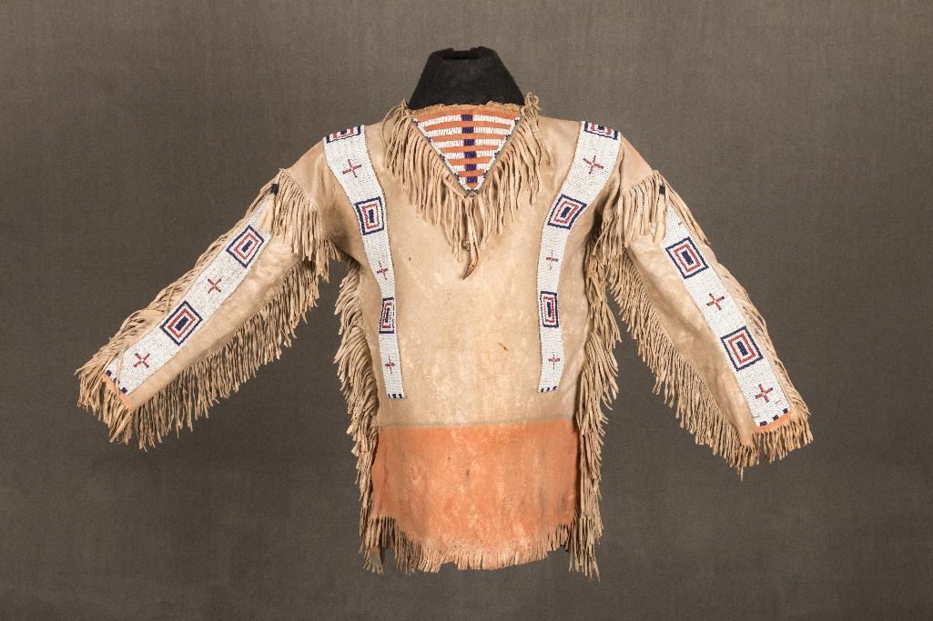 Native American Hand Beaded Buckskin Leather War Shirt Powwow Regalia PWS1049