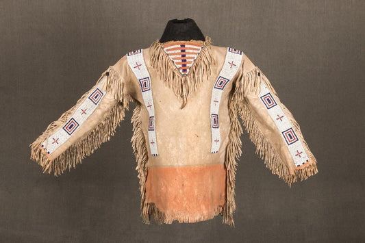 Native American Hand Beaded Buckskin Leather War Shirt Powwow Regalia PWS1049