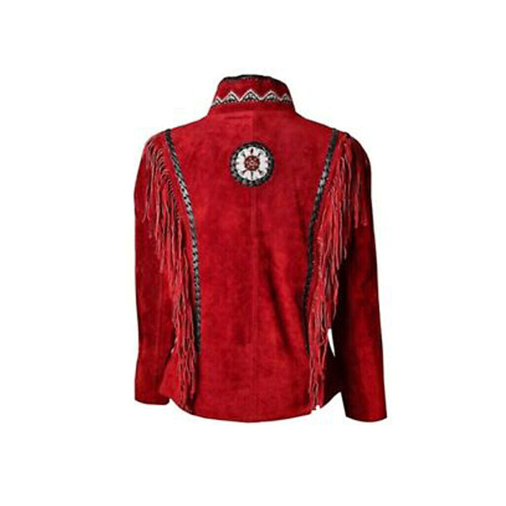 American Woman's Western Fringe Black Suede Leather Jacket WRJ401