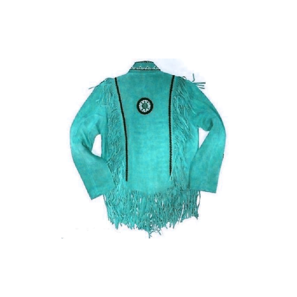 American Woman's Western Fringe Black Suede Leather Jacket WRJ401