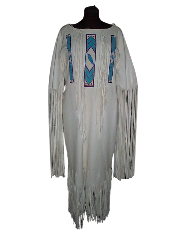 Native American Woman's White Leather Dress Powwow Regalia PWD7013