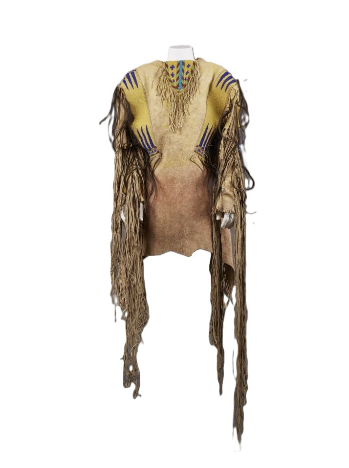 Brown poncho with fringe details on a white background
