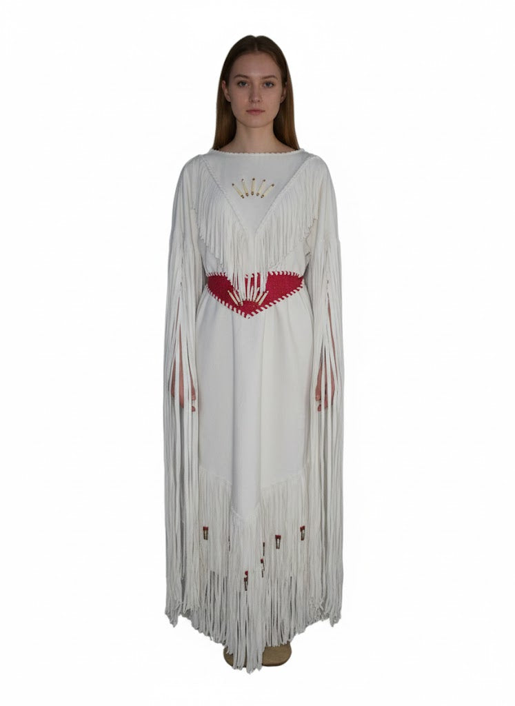 Native American woman leather wedding dress