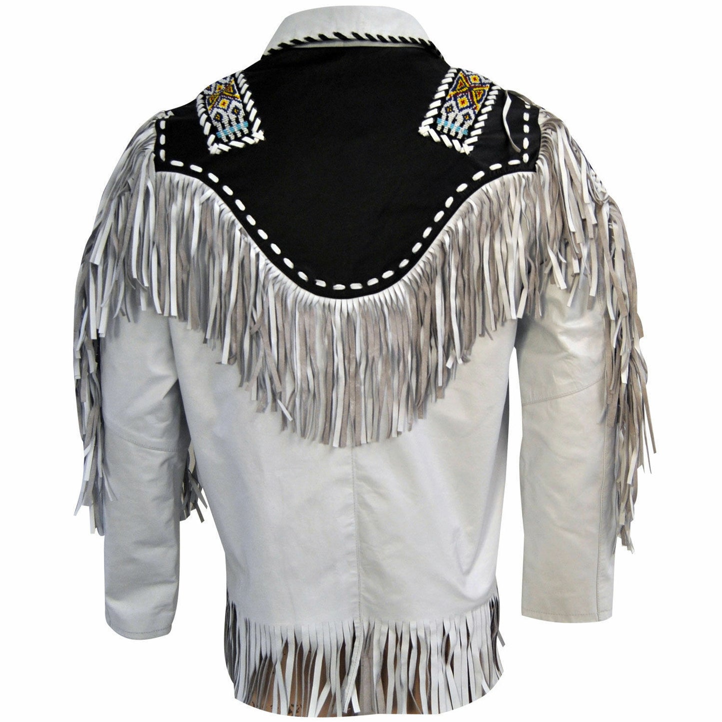 Native American Beaded White Leather Jacket for Men PWJ2760