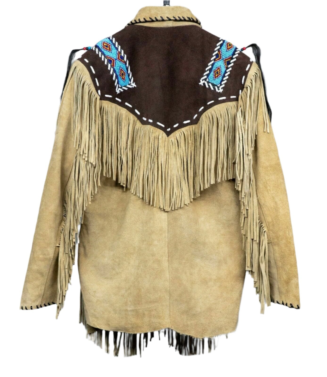 Native American Beaded Beige Suede Leather Jacket for Men PWJ2070