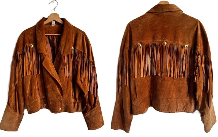 American Cowgirl Brown Suede Leather Fringe Biker Jacket WWJ507