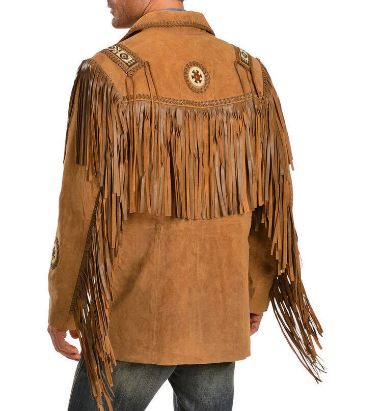 Native American Beaded Suede Leather Jacket for Men PWJ1130