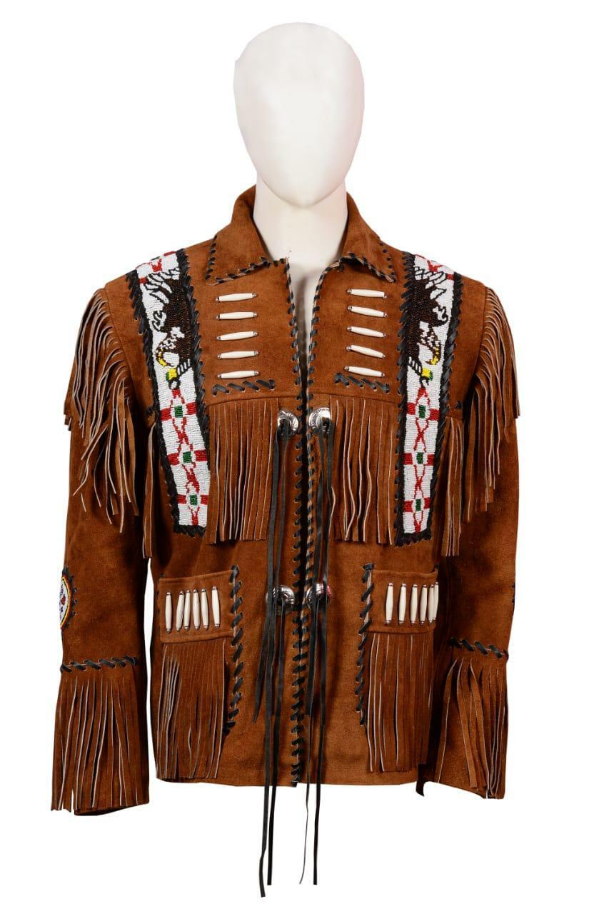 Native American Beaded Suede Leather Jacket for Men PWJ1140