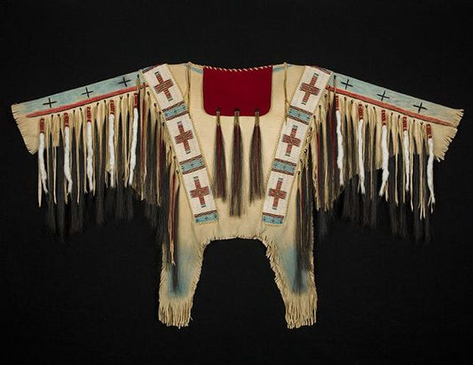 Native American Hand Beaded Buckskin Leather War Shirt Powwow Regalia PWS149