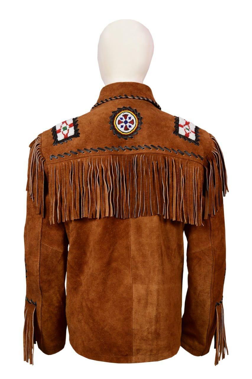 Native American Beaded Suede Leather Jacket for Men PWJ1140