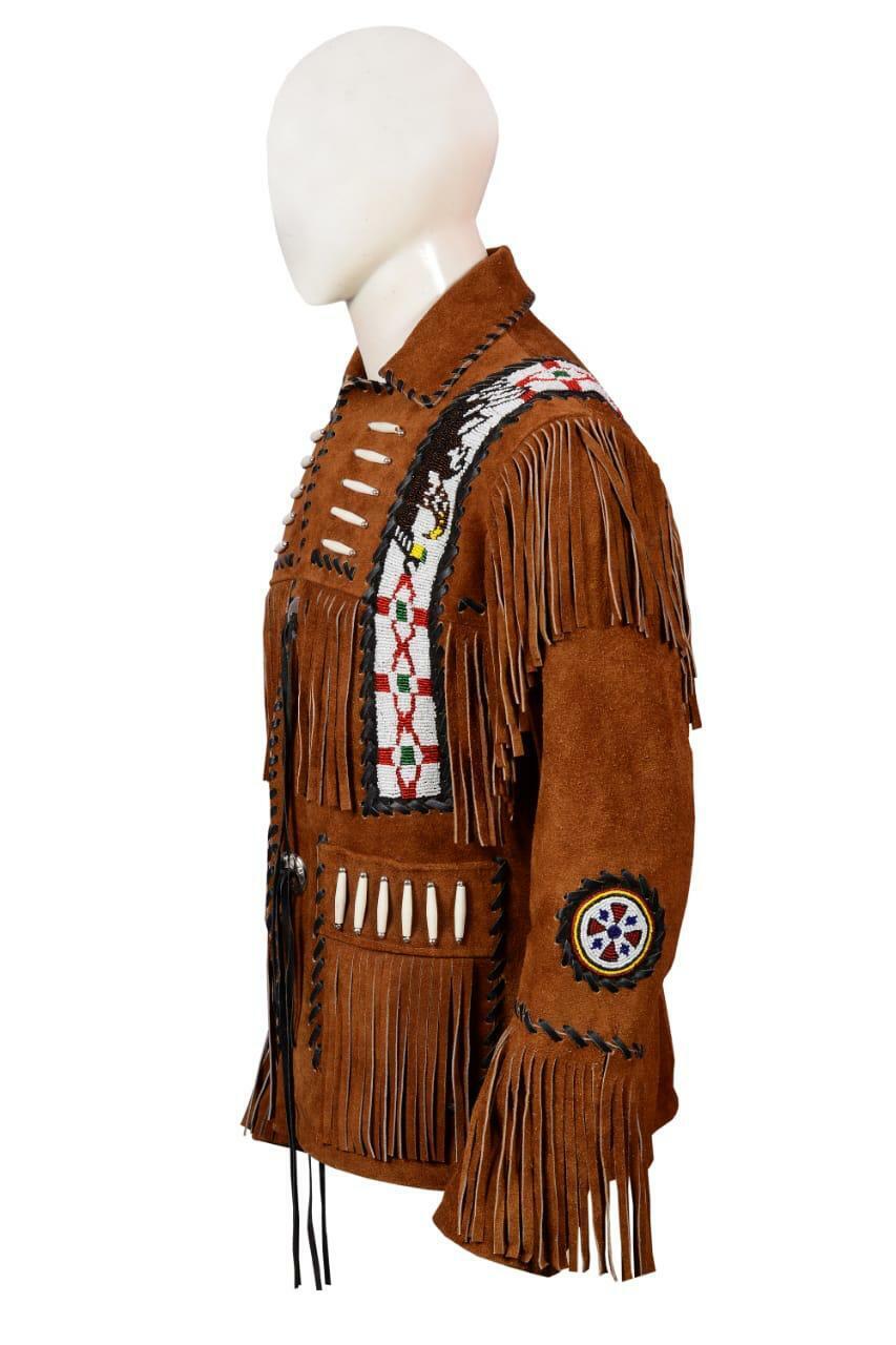 Native American Beaded Suede Leather Jacket for Men PWJ1140