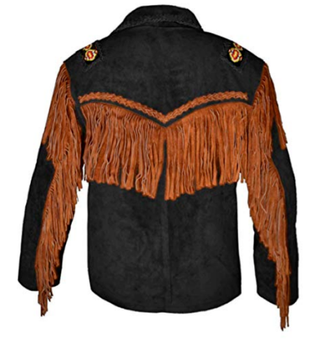 Native American Black Suede Leather Jacket for Men PWJ1410