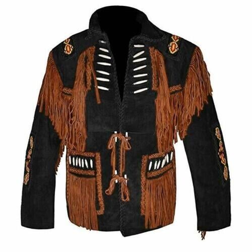 Native American Black Suede Leather Jacket for Men PWJ1410