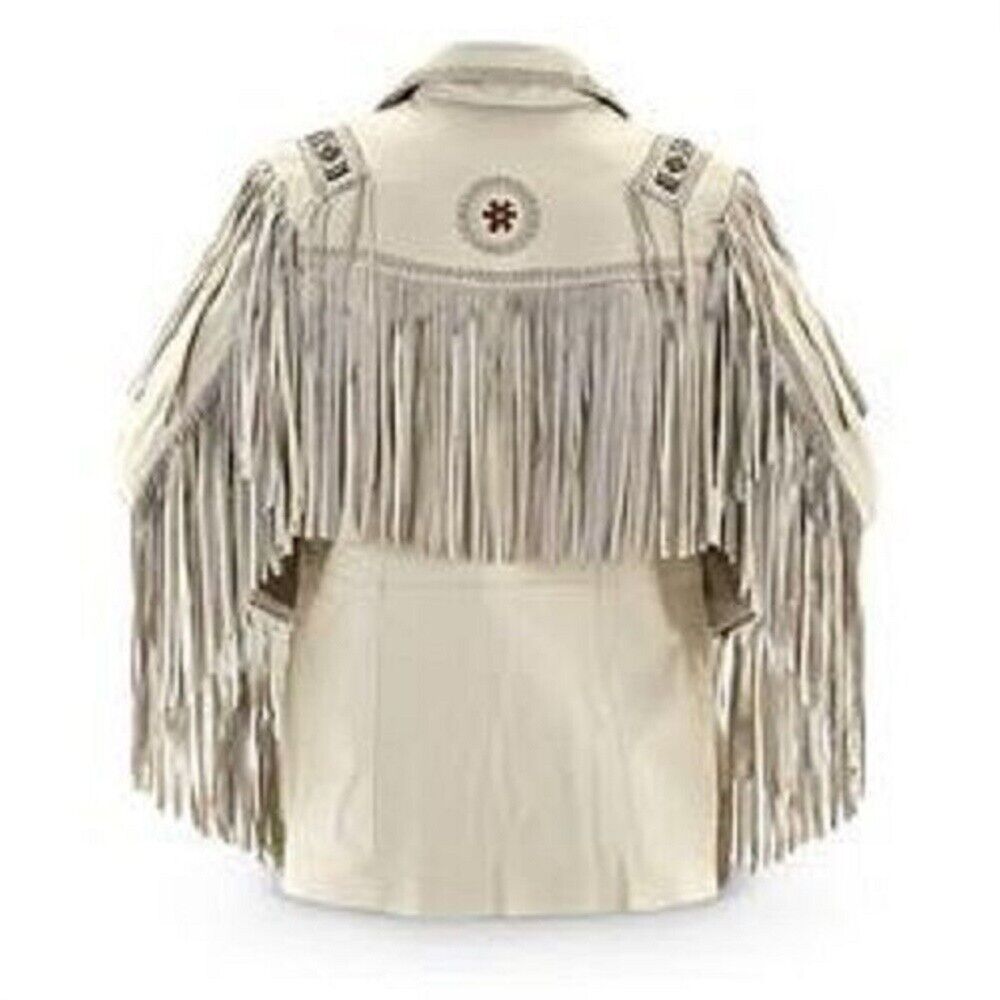 Native American Beaded Beige Suede Leather Jacket for Men PWJ2090