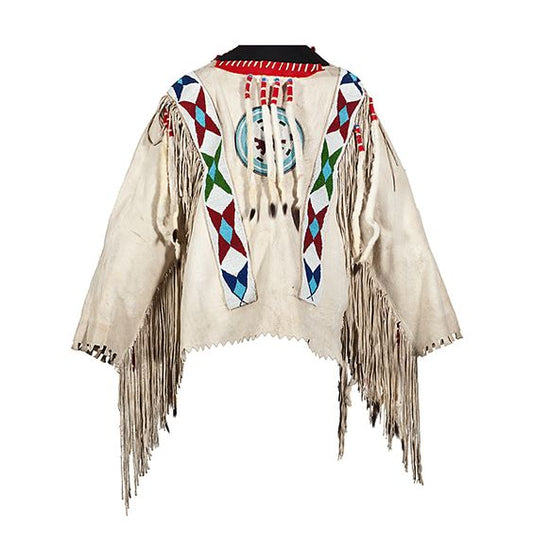 Hand Beaded Beige Buckskin Native American War Shirt Powwow Regalia PWS184