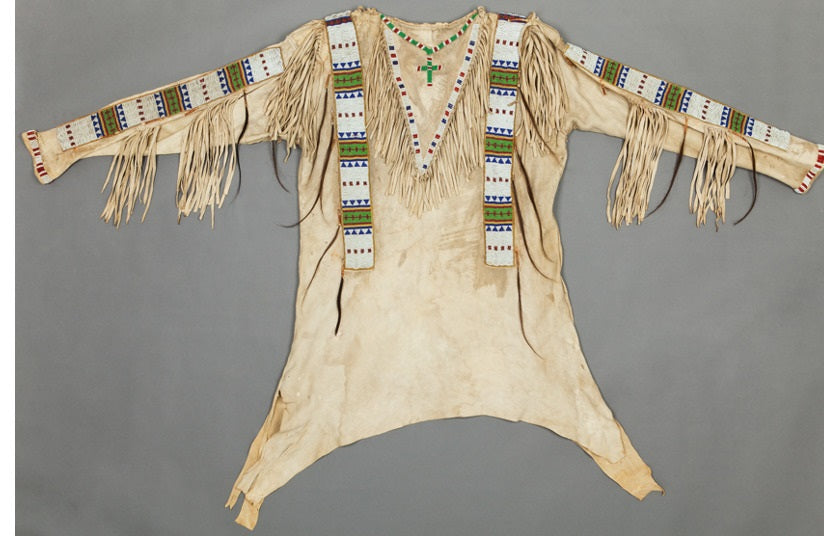 Hand Beaded Beige Buckskin Native American War Shirt Powwow Regalia PWS194