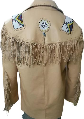 Native American Beaded Beige Leather Jacket for Men PWJ1211