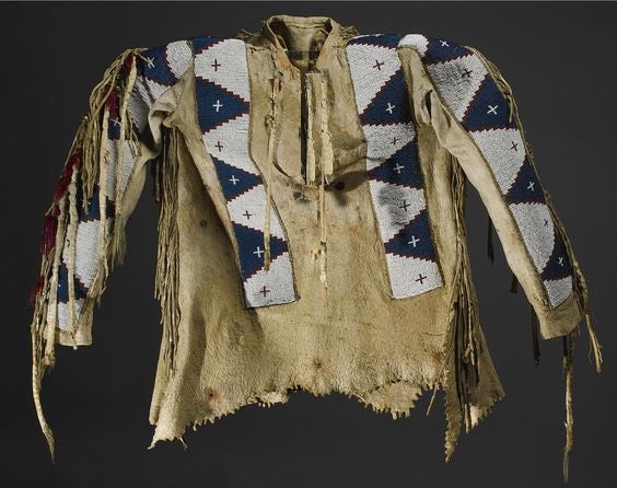 Hand Beaded Beige Buckskin Native American War Shirt Powwow Regalia PWS209