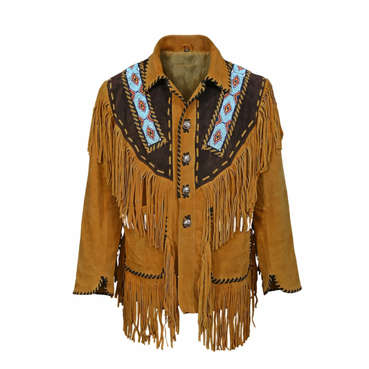 Native American Beaded Suede Leather Jacket for Men PWJ1100