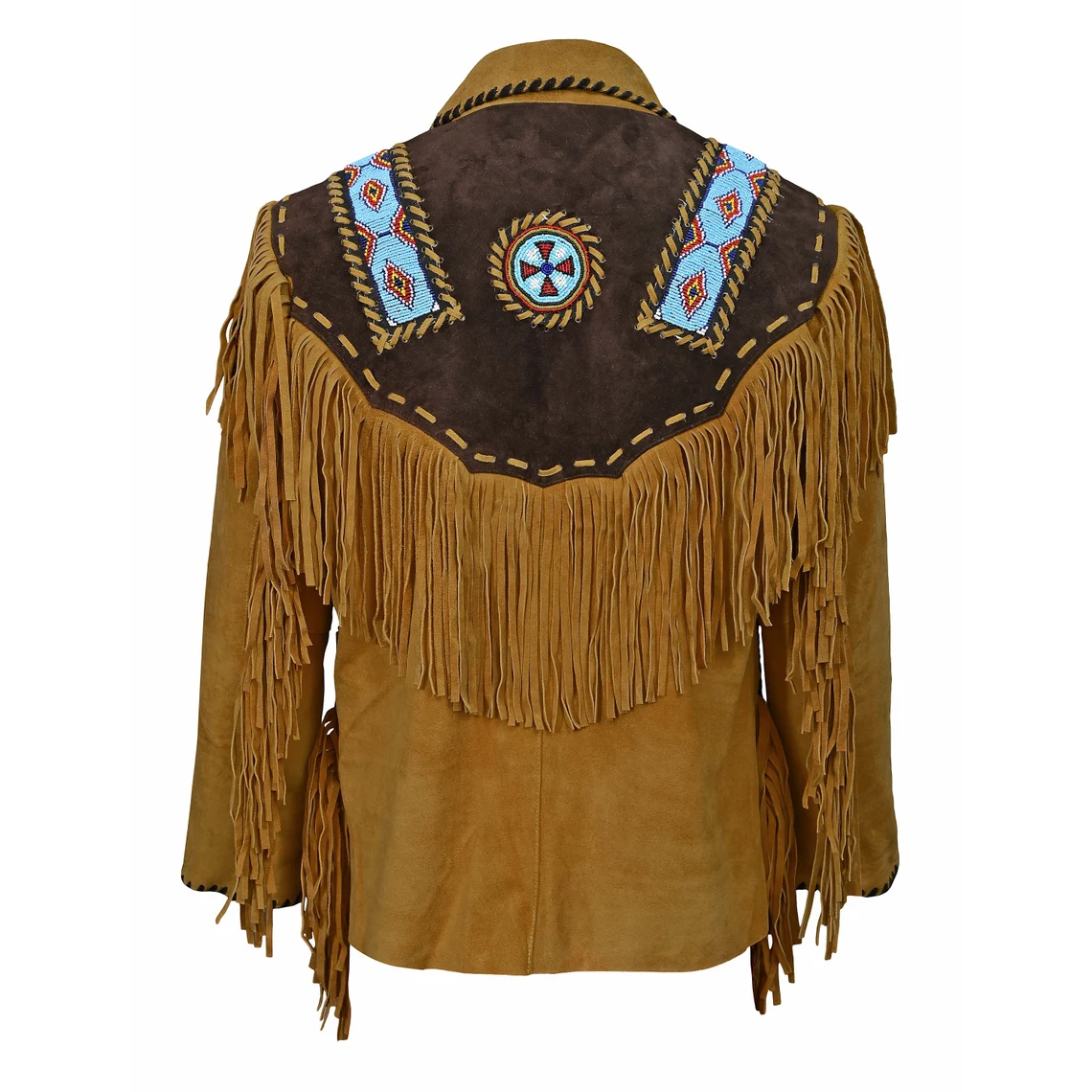 Native American Beaded Suede Leather Jacket for Men PWJ1100