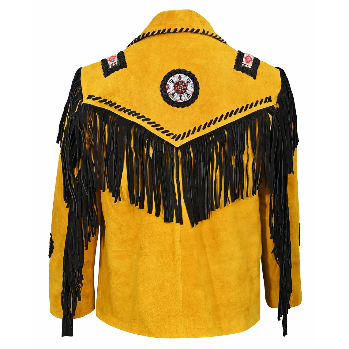 Native American Beaded Tan Suede Leather Jacket for Men PWJ2520