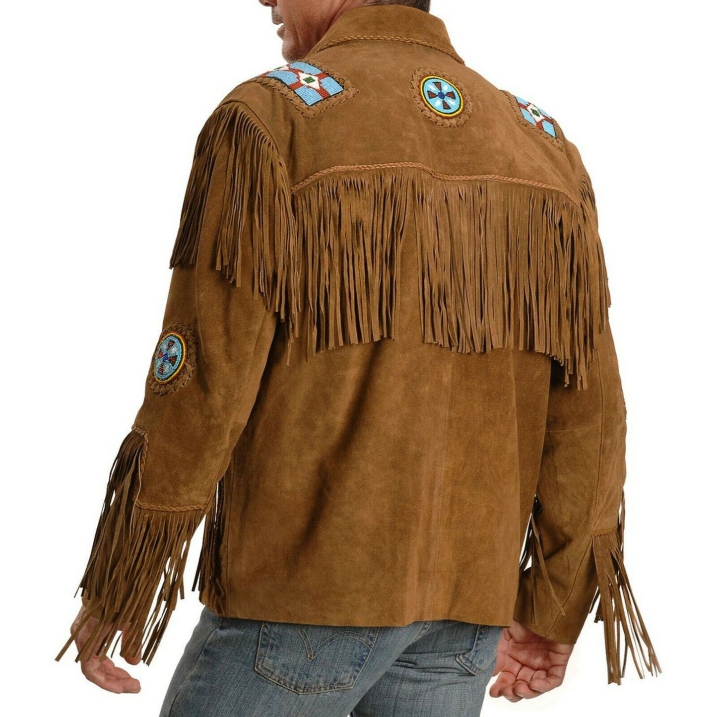 Native American Beaded Suede Leather Jacket for Men PWJ1150