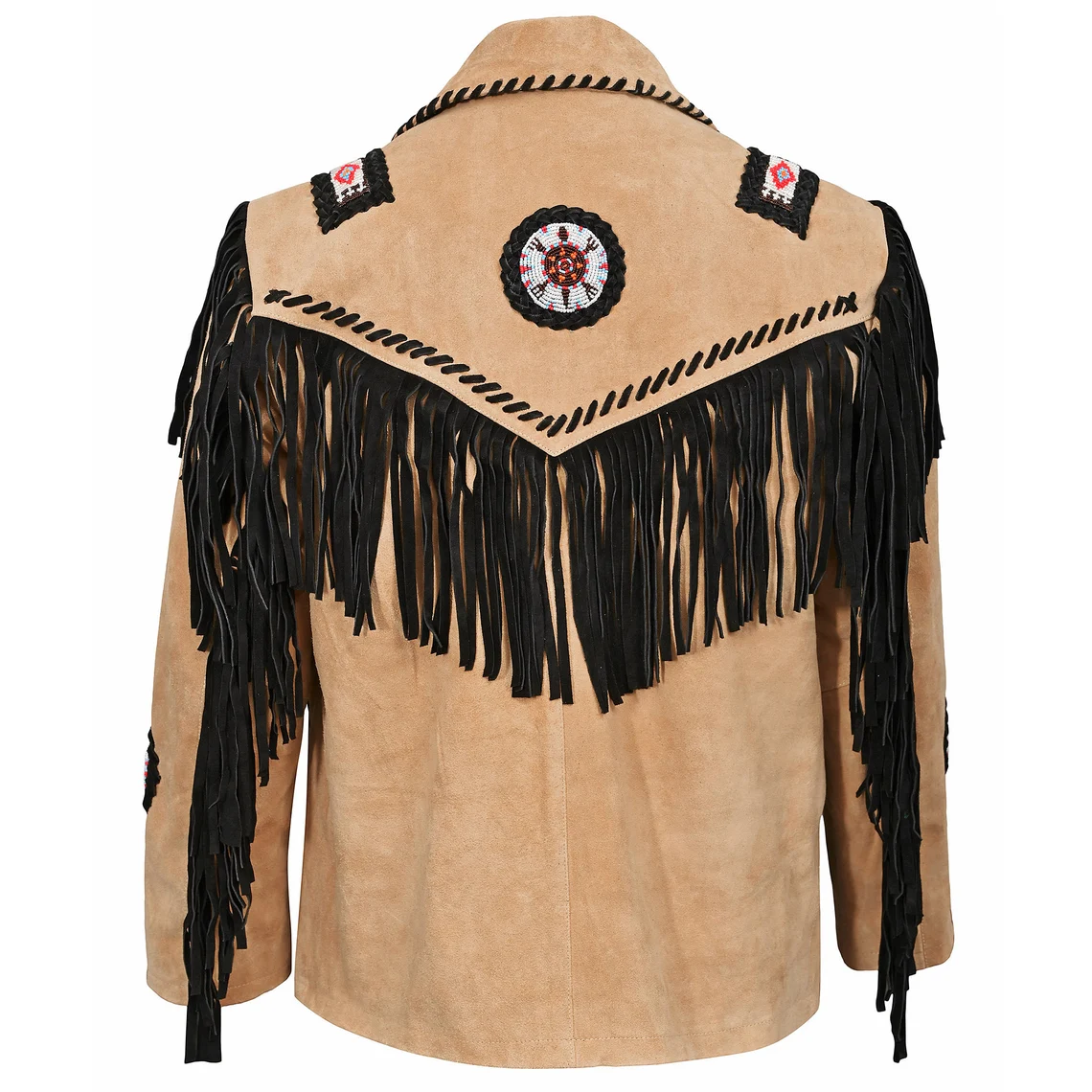 Native American Beaded Beige Suede Leather Jacket for Men PWJ2010