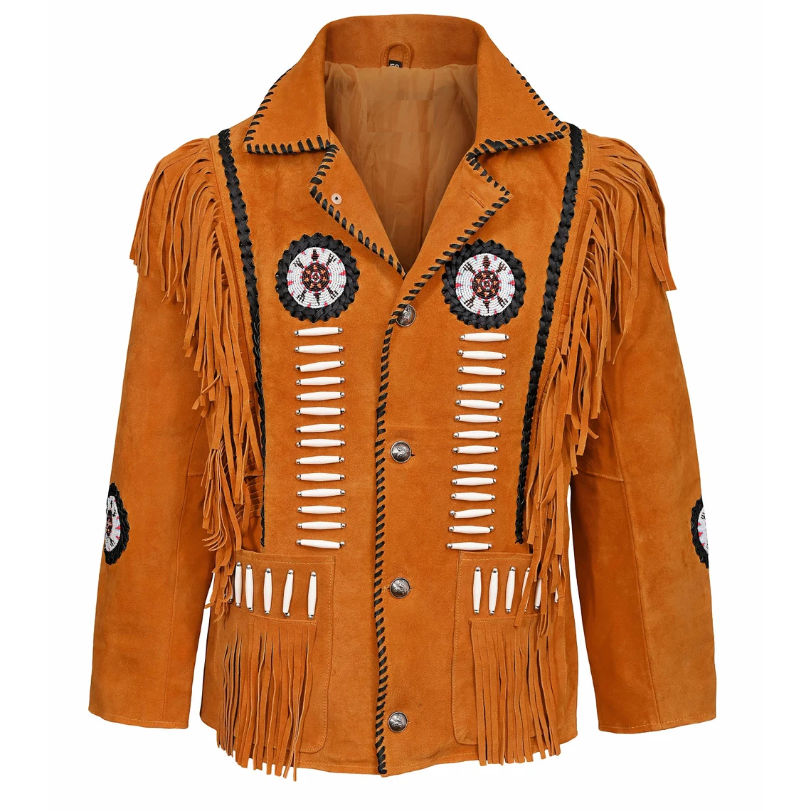 Native American Beaded Beige Suede Leather Jacket for Men PWJ2021