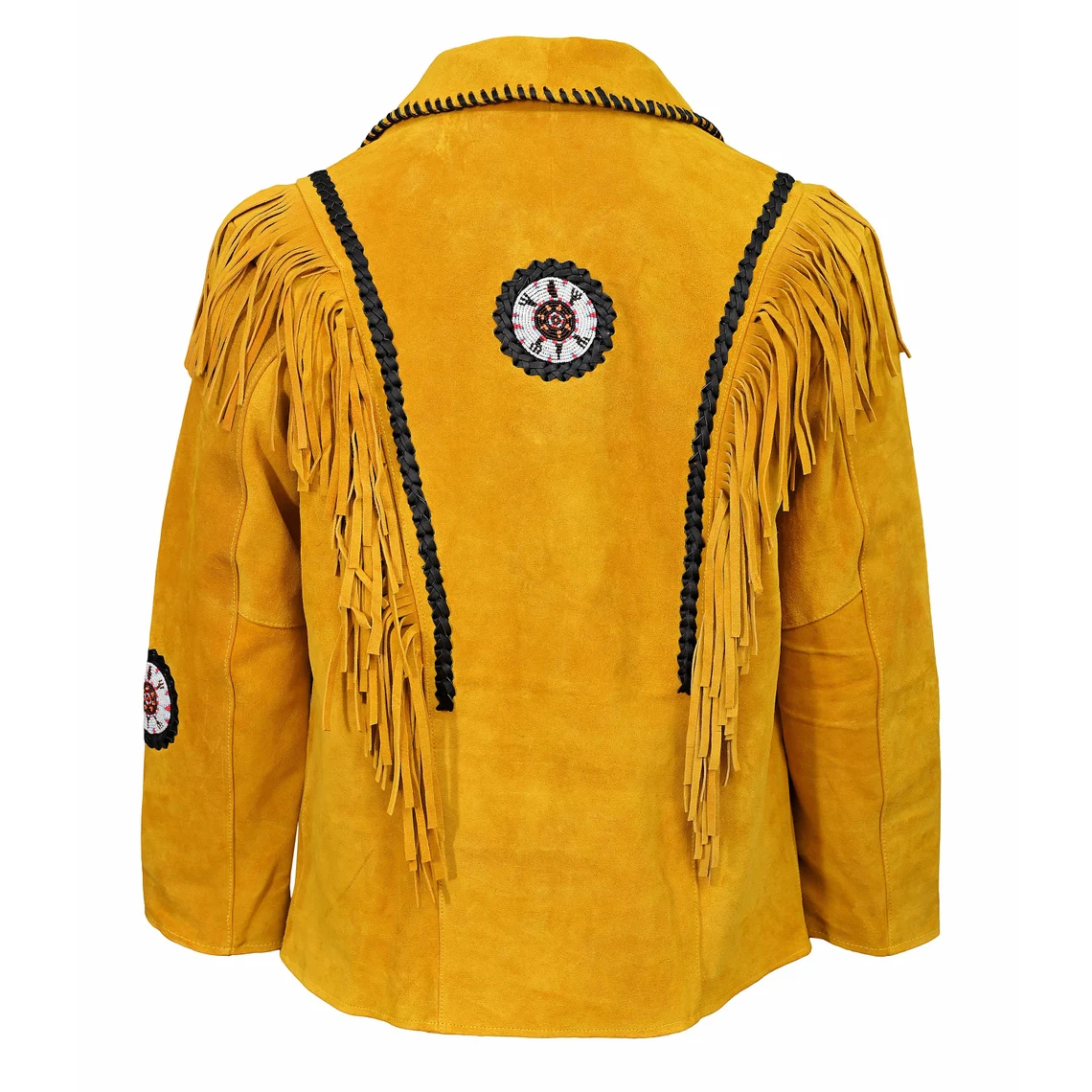 Native American Beaded Tan Suede Leather Jacket for Men PWJ2530