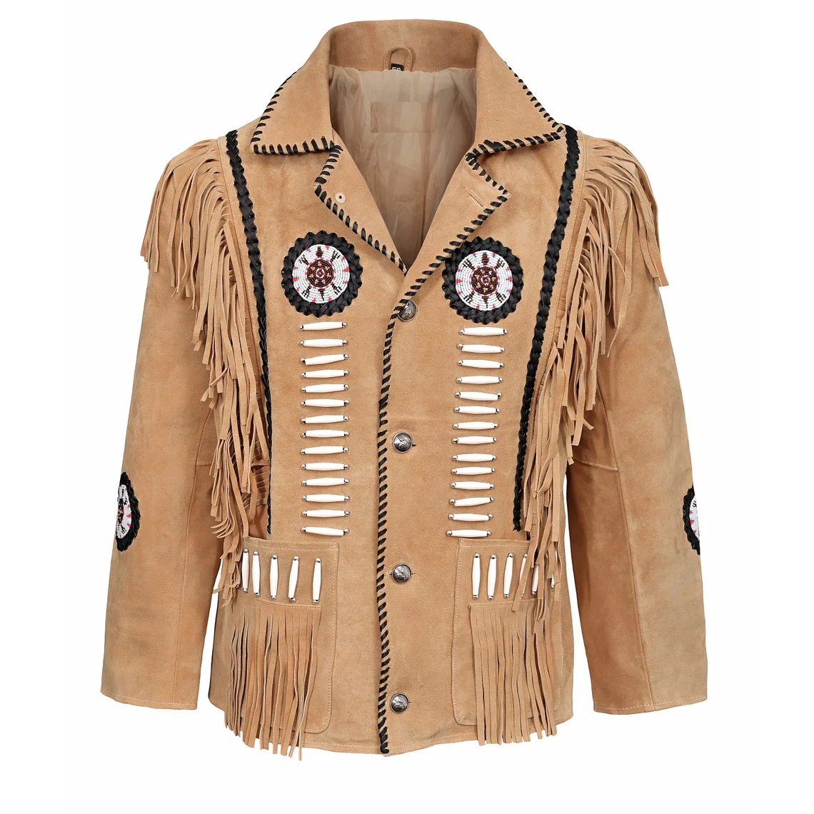 Native American Beaded Beige Suede Leather Jacket for Men PWJ2021